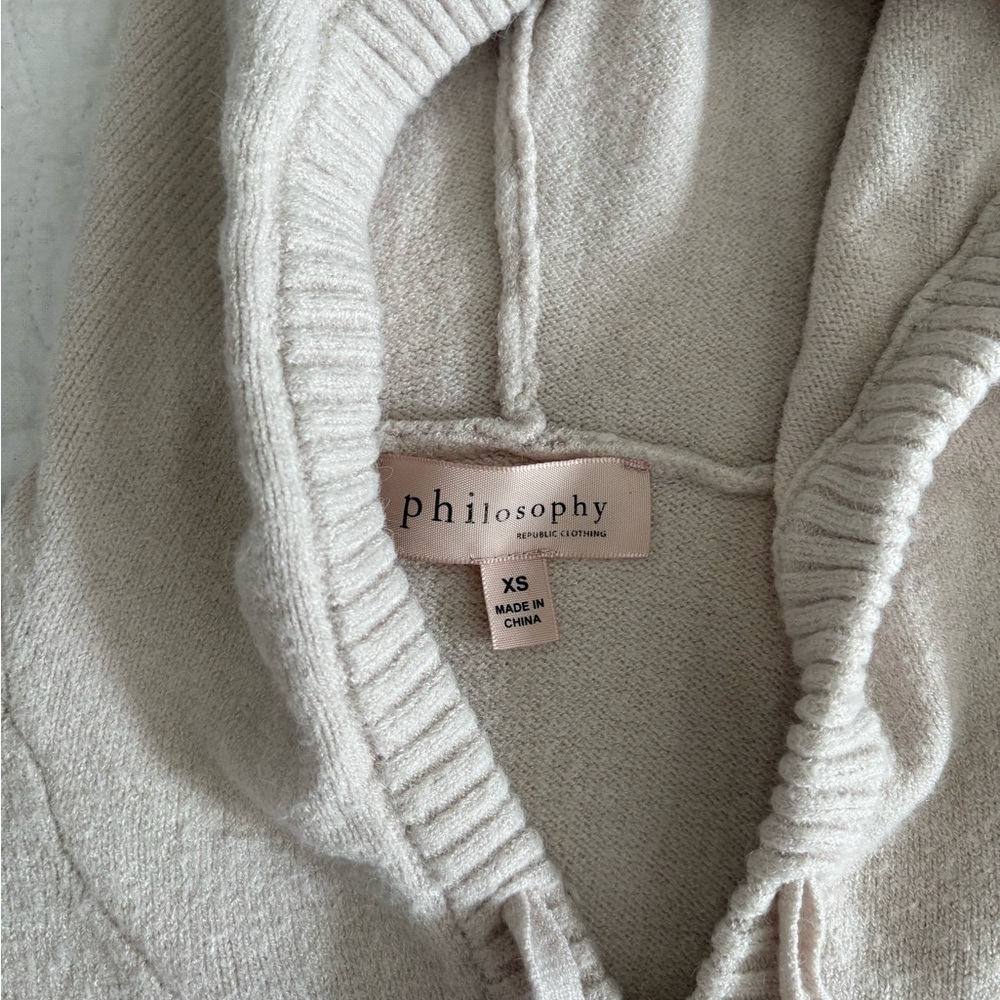 Philosophy Cozy Hooded Short-Sleeve Knit Top — Cream XS​ - Picture 3 of 4